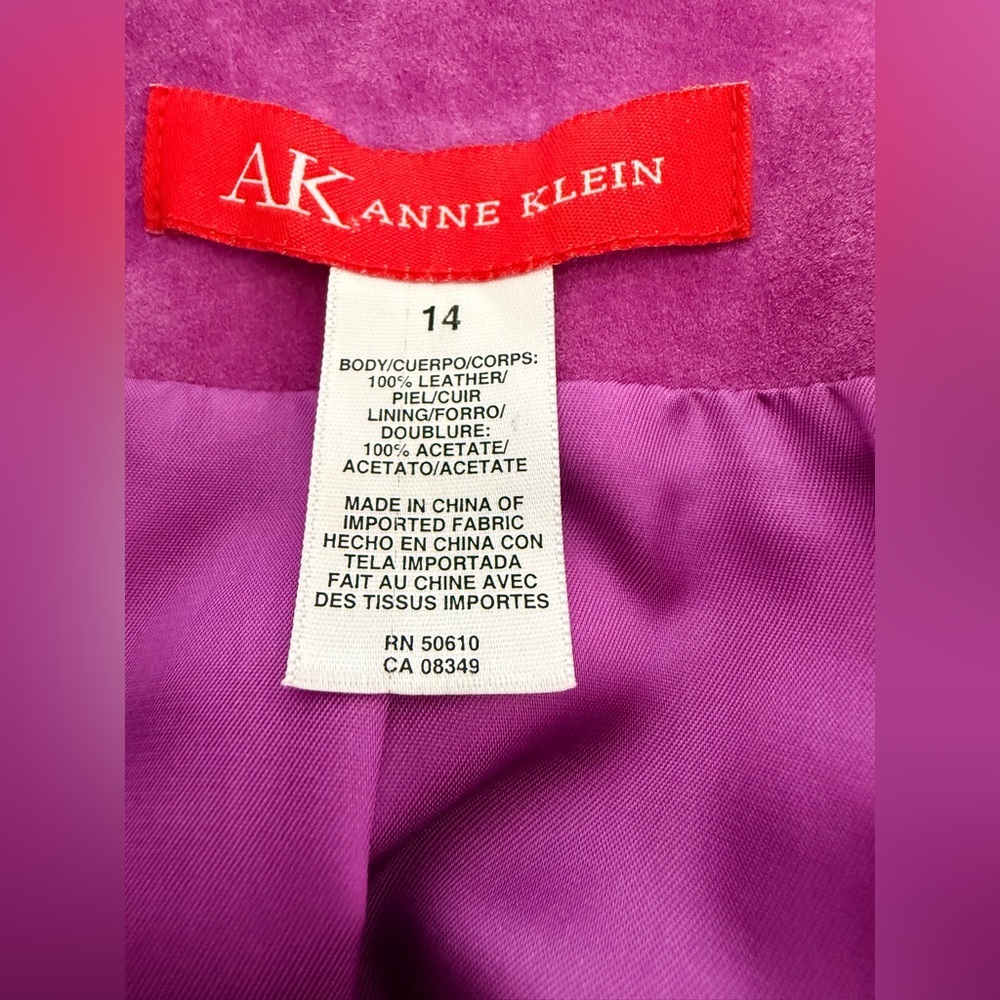 Vintage Anne Klein pink purple suede moto jacket snap close collar pockets 14 EC - Picture 9 of 10